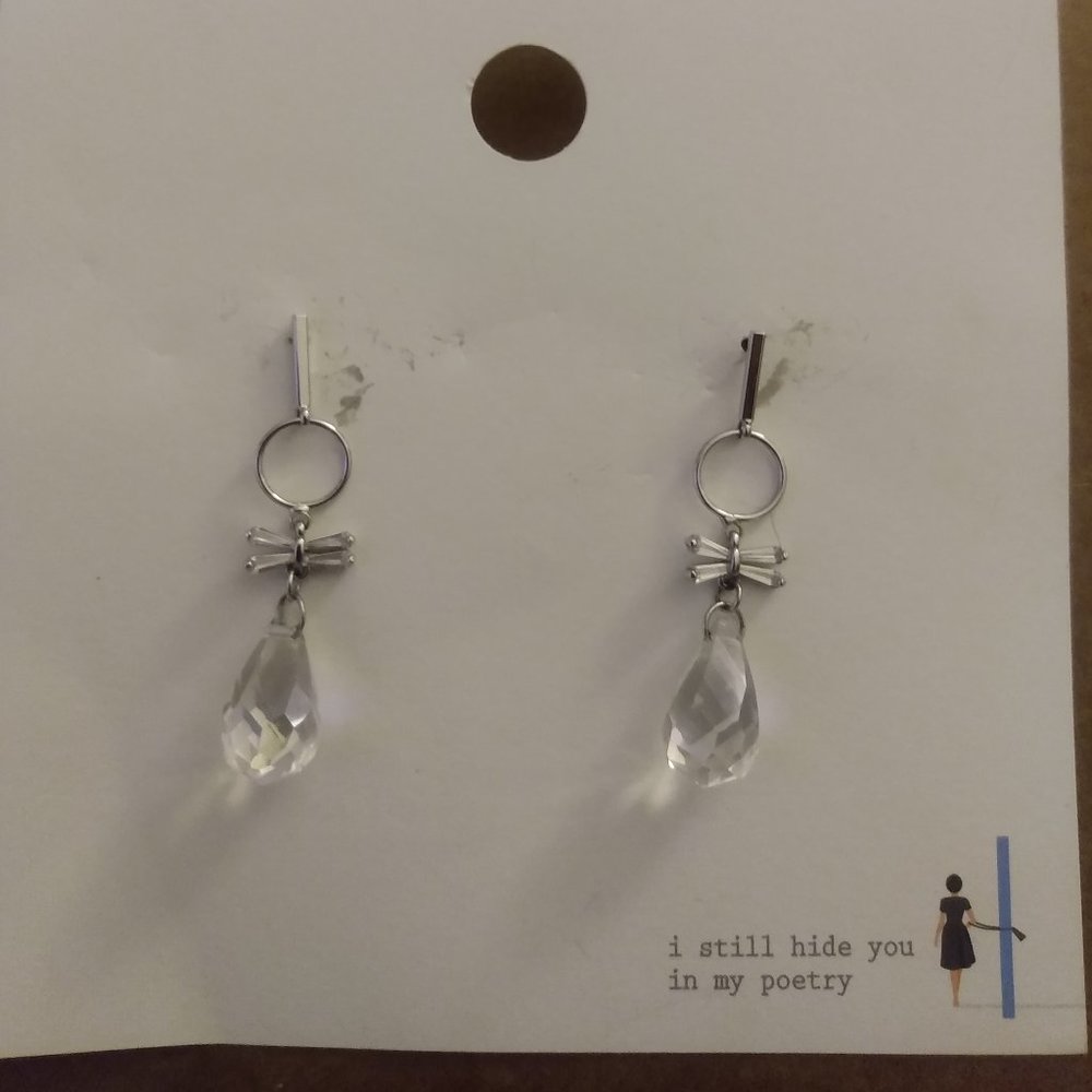 Crystal Teardrop Dangle Earrings - Silver Tone